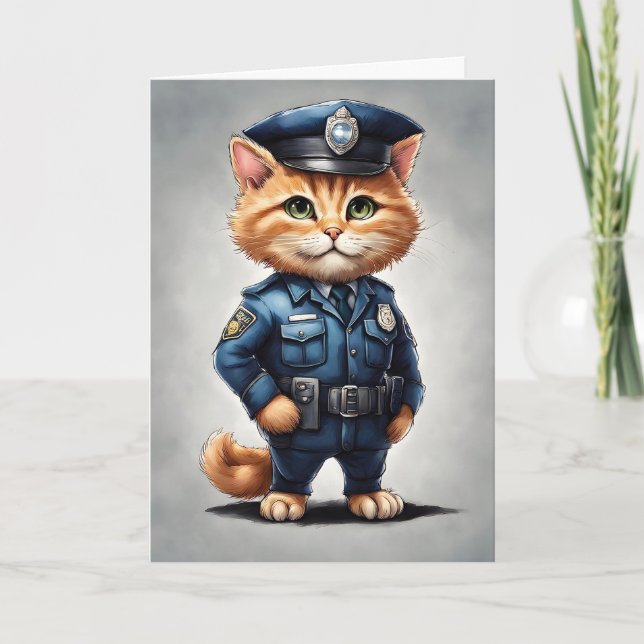 Niedliche Orange Tabby Cat in Police Uniform Wasse Karte (Vorderseite)