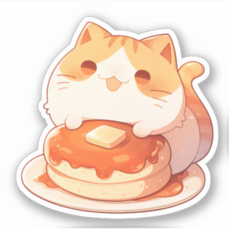 Niedliche Orange Tabby Cat und Fluffy Pancake Stic Aufkleber
