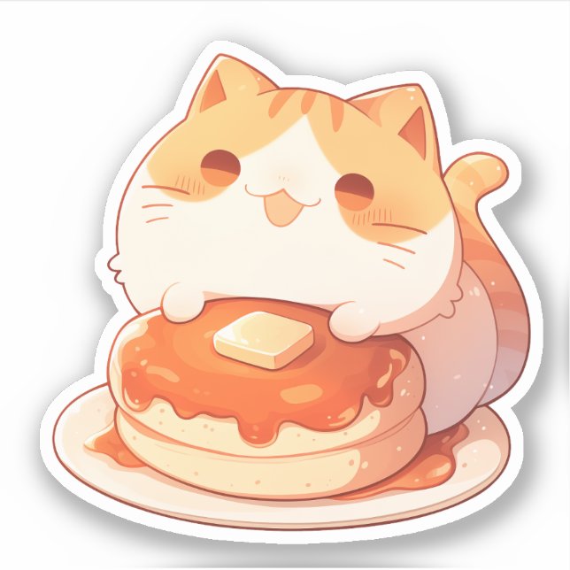 Niedliche Orange Tabby Cat und Fluffy Pancake Stic Aufkleber (Vorderseite)