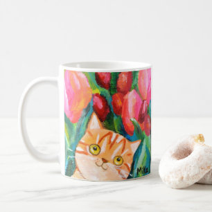 Niedliche Orange Tabby Katze Hübsche Blumenkatze L Kaffeetasse