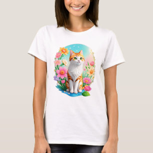 Niedliche Orange Tabby Katze mit Blume Sonnenschei T-Shirt