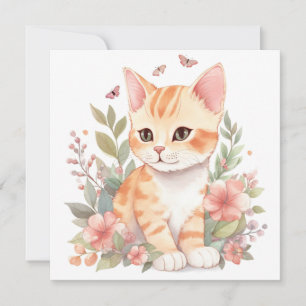 Niedliche Orange Tabby Kitten mit Blume Wasserfarb