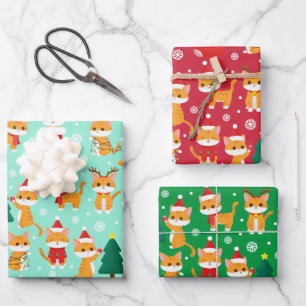 Niedliche Orange Tabby Weihnachtswrapping Paper Sh Geschenkpapier Set