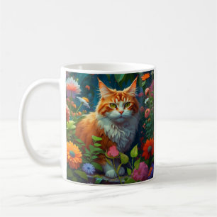 Niedliche Orange- und Weiße Katze in Blume Kaffeetasse