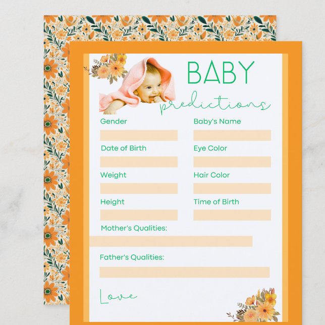 niedliche orangefarbene Blume Babyduschvorhersagen (cute wild flowers orange baby shower game baby prediction .)