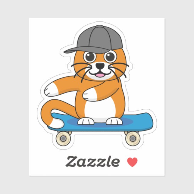 Niedliche orangefarbene Katze auf Skateboard Carto Aufkleber (Blatt)