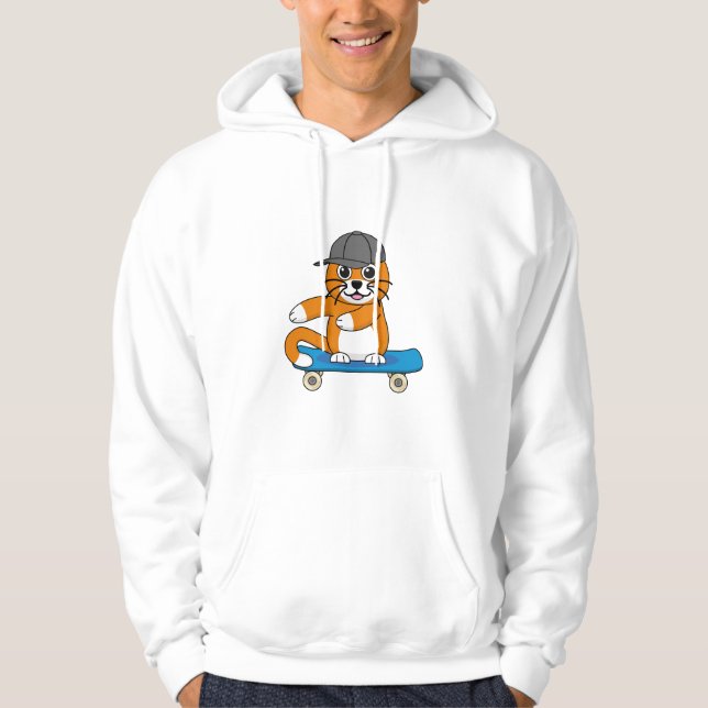 Niedliche orangefarbene Katze auf Skateboard Carto Hoodie (Vorderseite)