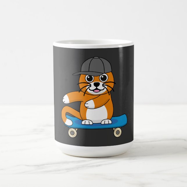Niedliche orangefarbene Katze auf Skateboard Carto Kaffeetasse (Mittel)