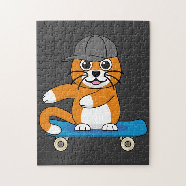 Niedliche orangefarbene Katze auf Skateboard Carto Puzzle (Vertikal)