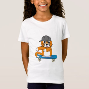 Niedliche orangefarbene Katze auf Skateboard Carto T-Shirt