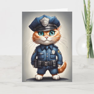 Niedliche Orangefarbene Katze in polizeilicher Uni Karte