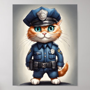 Niedliche Orangefarbene Katze in polizeilicher Uni Poster