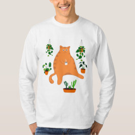 Niedliche orangefarbene Katze mit Pflanze, Niedlic T-Shirt