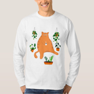 Niedliche orangefarbene Katze mit Pflanze, Niedlic T-Shirt