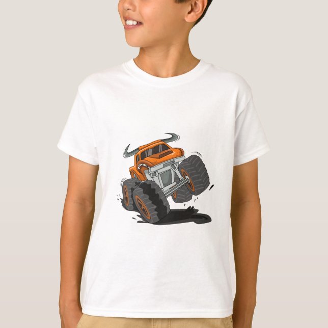 Niedliche Orangen-Monster-Lkw-Kinder T-Shirt (Vorderseite)