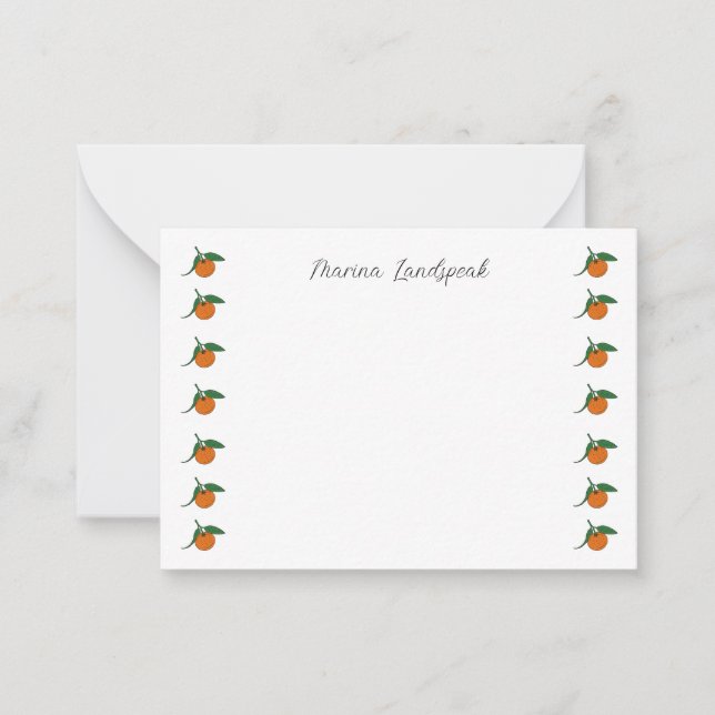 Niedliche Orangen und grüne Blätter Mitteilungskarte (Vorderseite)