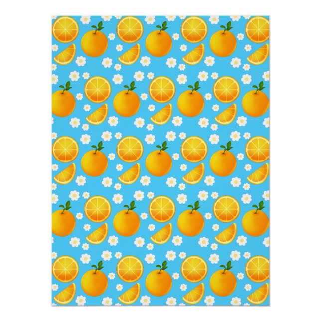 Niedliche Orangen und weiße Blume Poster (Vorderseite)