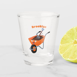 Niedliche Orangenbartendarstellung des Cartoon Schnapsglas