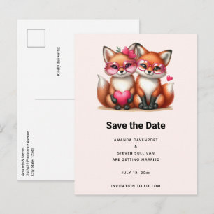 Niedliche Orangenfüchse bei Hochzeiten von Lieben Ankündigungspostkarte