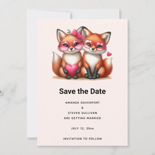 Niedliche Orangenfüchse bei Hochzeiten von Lieben Save The Date (Vorderseite)
