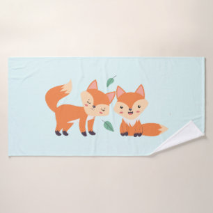 Niedliche Orangenfüchse Grafik Badhandtuch Set