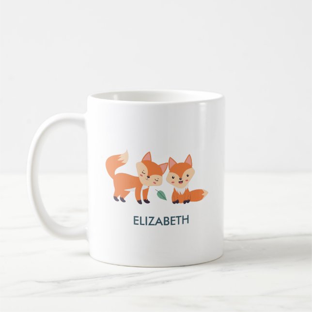 Niedliche Orangenfüchse Grafik Kaffeetasse (Links)