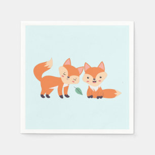 Niedliche Orangenfüchse Grafische Illustration Serviette
