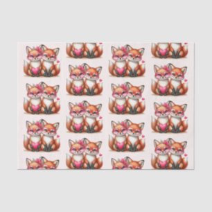 Niedliche Orangenfüchse im Muster der Liebe Seidenpapier