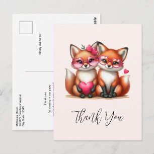 Niedliche Orangenfüchse in der Liebe Danke Postkarte