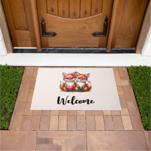 Niedliche Orangenfüchse in der Liebe Willkommen Fußmatte