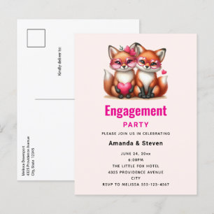 Niedliche Orangenfüchse in der Verlobung der Liebe Einladungspostkarte