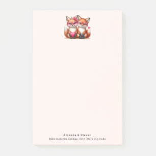 Niedliche Orangenfüchse in Liebe mit Adresse Post-it Klebezettel