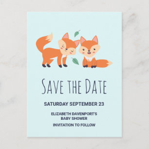Niedliche Orangenfüchse Save the Date Zeichnend Gr Einladungspostkarte
