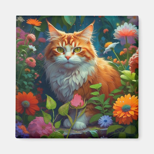 Niedliche Orangenkatze bei Blume Magnet (Vorne)