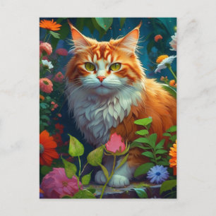 Niedliche Orangenkatze bei in Touch Behaltend Blum Postkarte