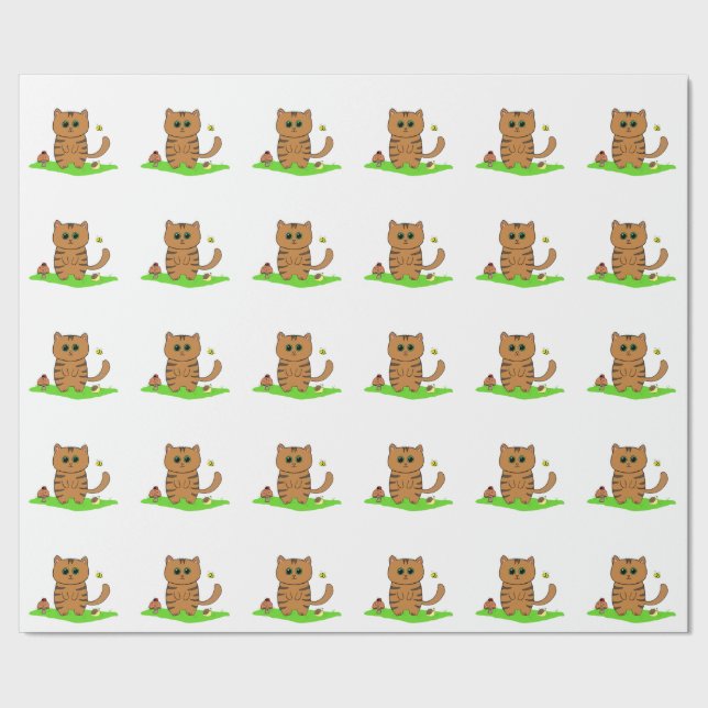 Niedliche Orangenkatze im Grünweitenpapier Geschenkpapier (Saum)