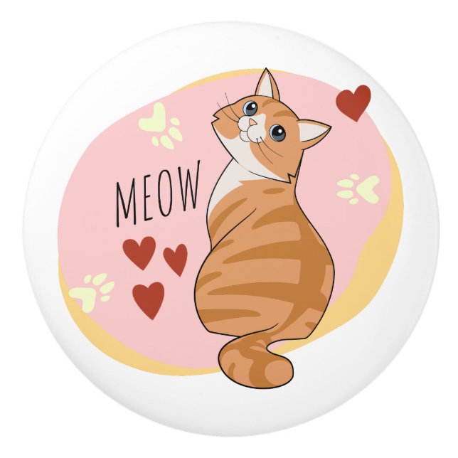 Niedliche Orangenkatze Keramikknauf (Vorderseite)