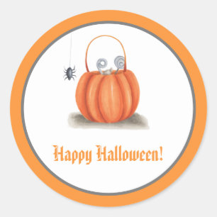 Niedliche Orangenkürbis Leckerei-Tasche Runder Aufkleber