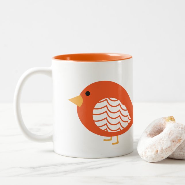 Niedliche Orangenschwanzvögel Zwei-Tone-Tasse Zweifarbige Tasse (Mit Donut)