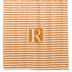 Niedliche Orangenweißstreifen Monogramm-Initialen Duschvorhang