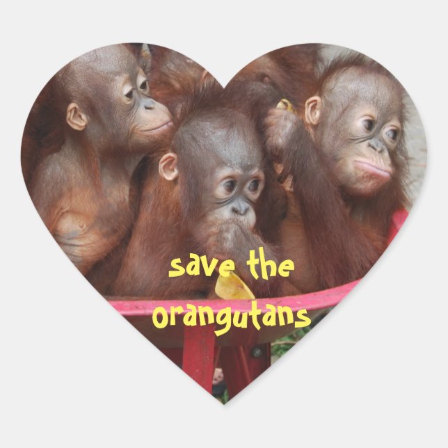 Niedliche Orangutan Babys Herz-Aufkleber (Vorderseite)