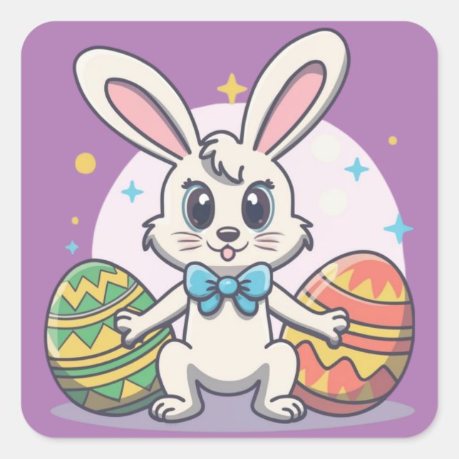 Niedliche Osteraufkleber für Bunny Egs Platz Quadratischer Aufkleber (Vorderseite)