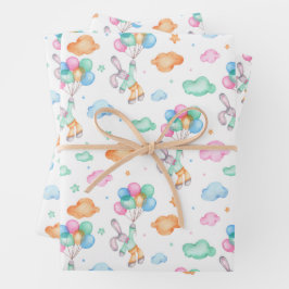 Niedliche Osterbunnien und Balloons Geschenkpapier Set