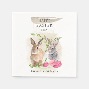 Niedliche OsterBunnies   Happy Oaster Watercolor A Serviette