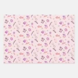 Niedliche Osterdoodtiere und Blume Geschenkpapier Set