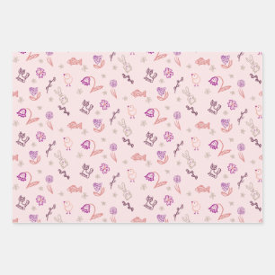 Niedliche Osterdoodtiere und Blume Geschenkpapier Set