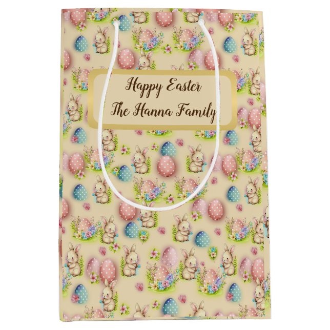 Niedliche Ostereier in Aquarellfarbe, sonnige und  Mittlere Geschenktüte (Vorderseite)