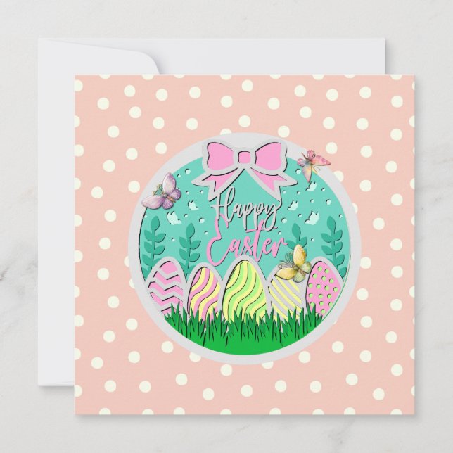 Niedliche Ostereierjagd und farbenfrohe Schmetterl (Vorderseite)