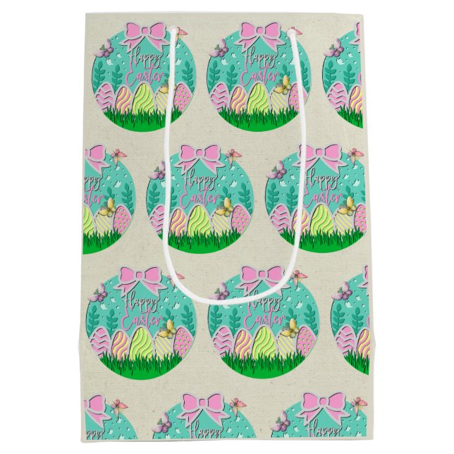 Niedliche Ostereierjagd und farbenfrohe Schmetterl Mittlere Geschenktüte (Rückseite)