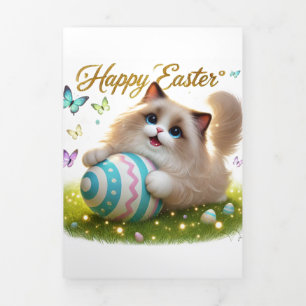 Niedliche Ostergrusskarte mit Ragdoll Cat Dreifach Gefaltete Karte